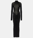 Alaïa Embellished ruched jersey maxi dress