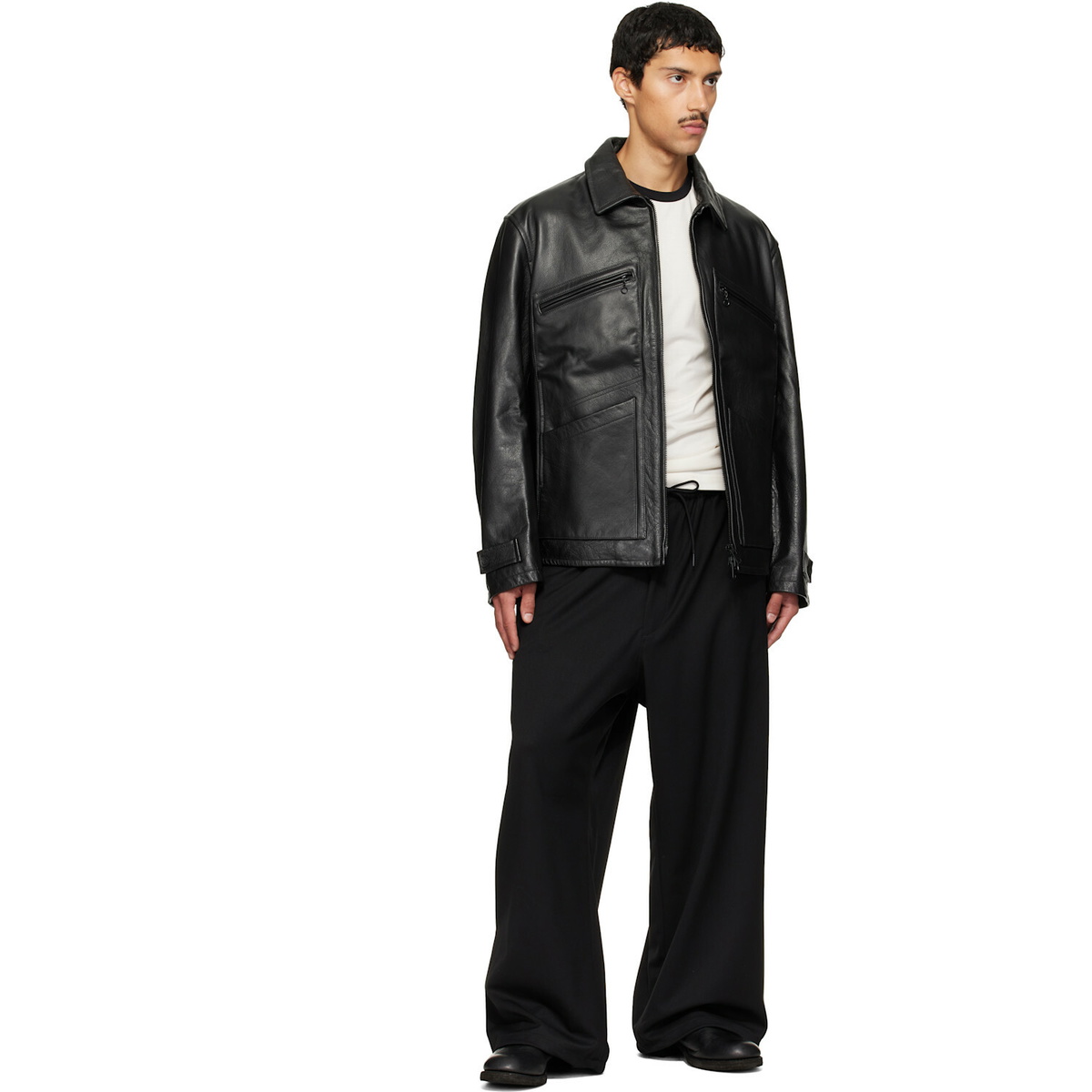 Y-3 Black Leather Blouson Jacket