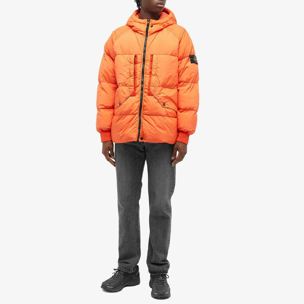 Stone Island Men s Crinkle Reps Hooded Down Jacket in Orange Red