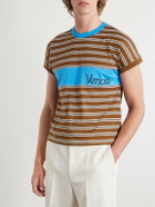 Versace - Logo-Embroidered Striped Cotton-Jersey T-Shirt - Brown