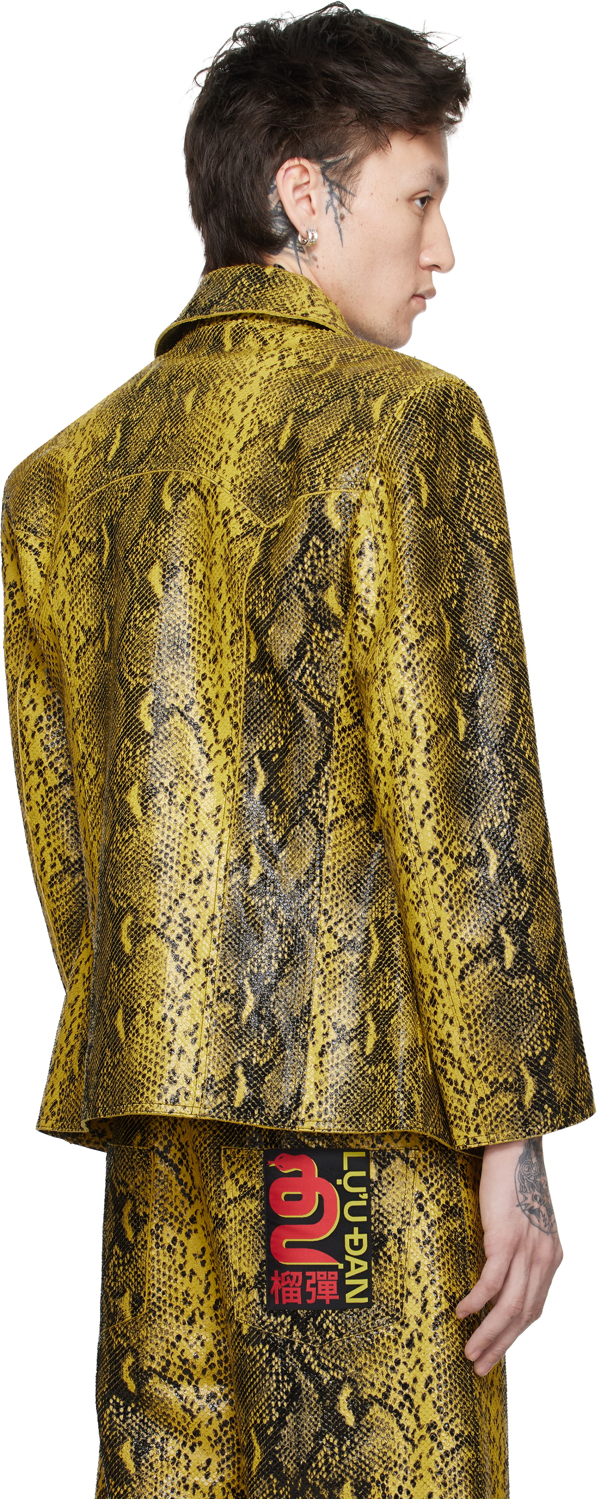 LU'U DAN Black & Yellow 'Year of the Snake' Creep Leather Jacket