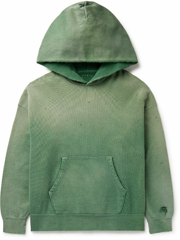 Photo: Visvim - Jumbo Distressed Garment-Dyed Cotton-Jersey Hoodie - Green