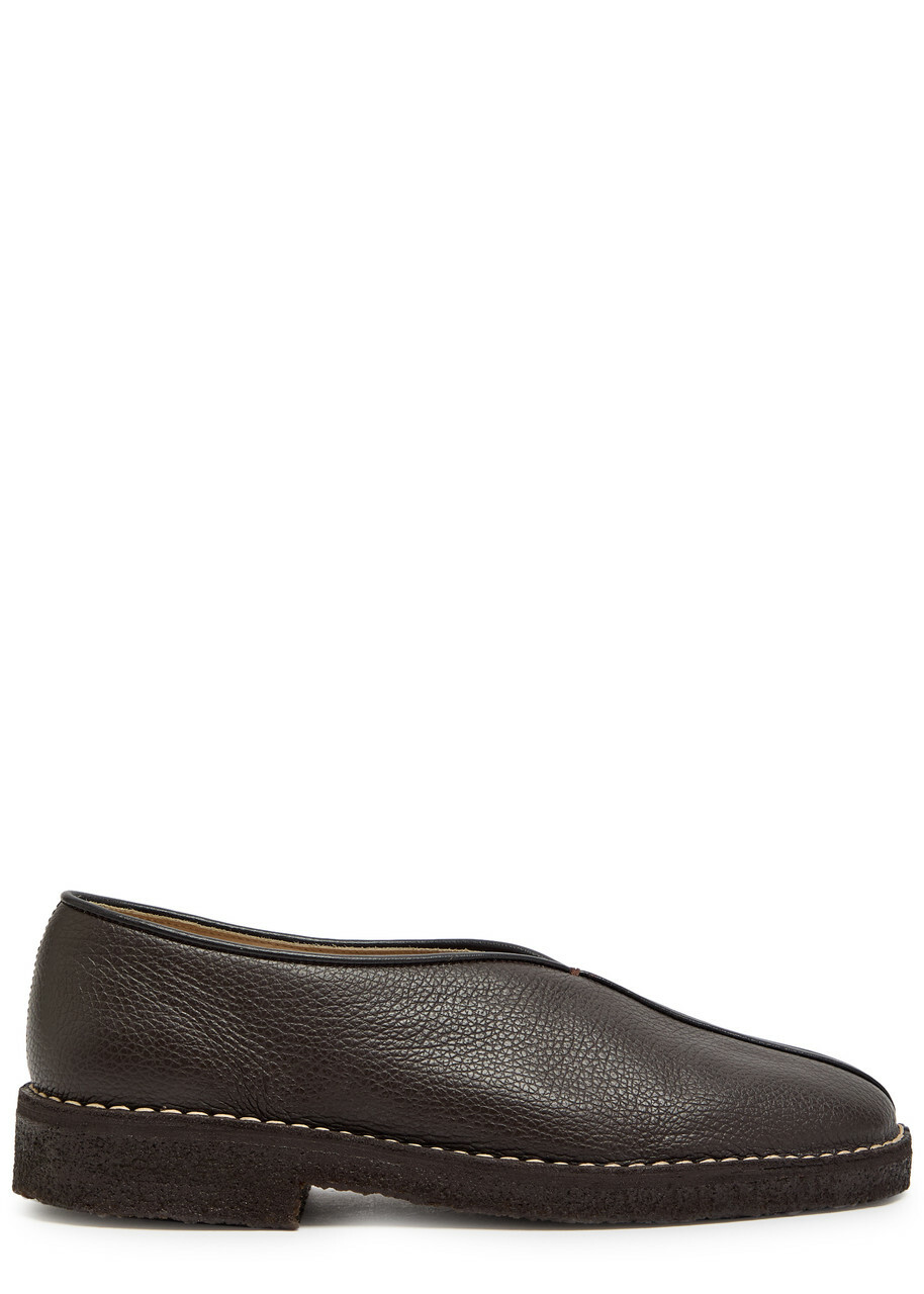 Lemaire Grained Leather Loafers Dark Brown