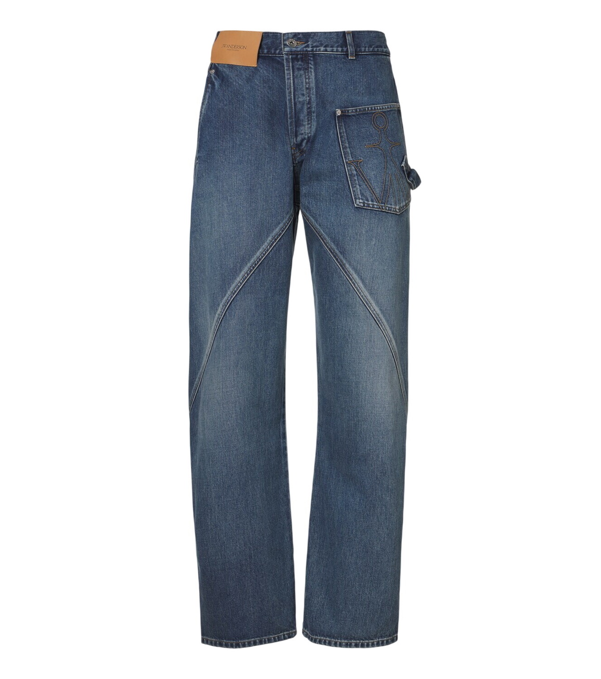JW Anderson Men's Cropped Straight Leg Jeans in Mid Blue Denim JW