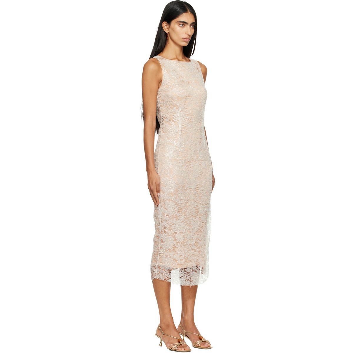 RESCHA SSENSE Exclusive Beige & White Dharee Lace Midi Dress