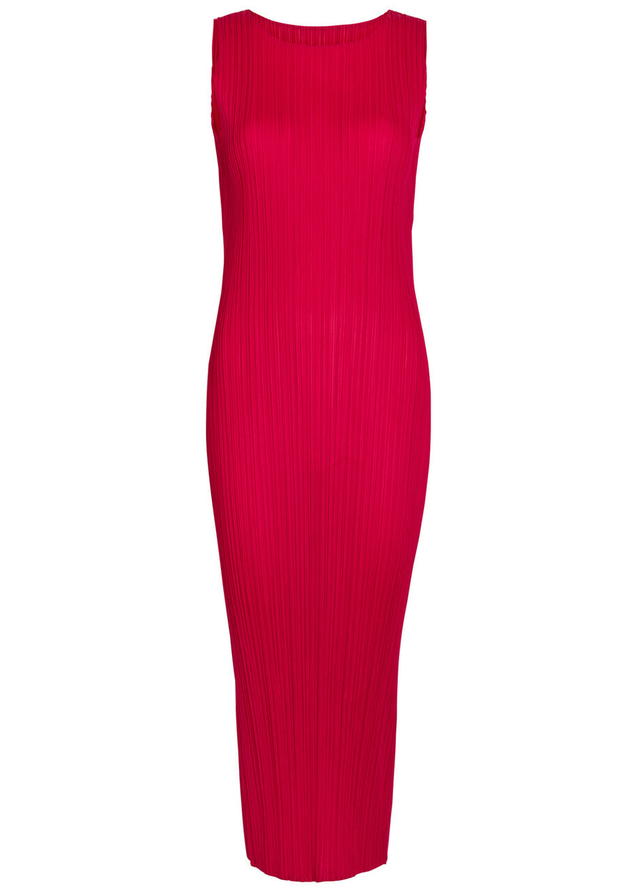 Pleats Please Issey Miyake Pleated Woven Midi Dress Red