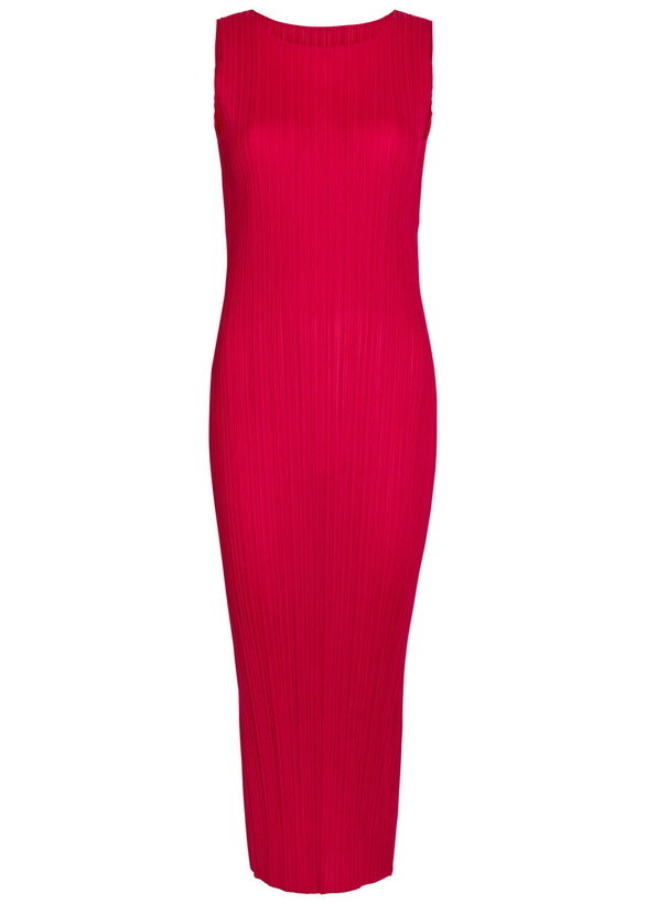 Photo: Pleats Please Issey Miyake Pleated Woven Midi Dress Red