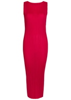 Pleats Please Issey Miyake Pleated Woven Midi Dress Red