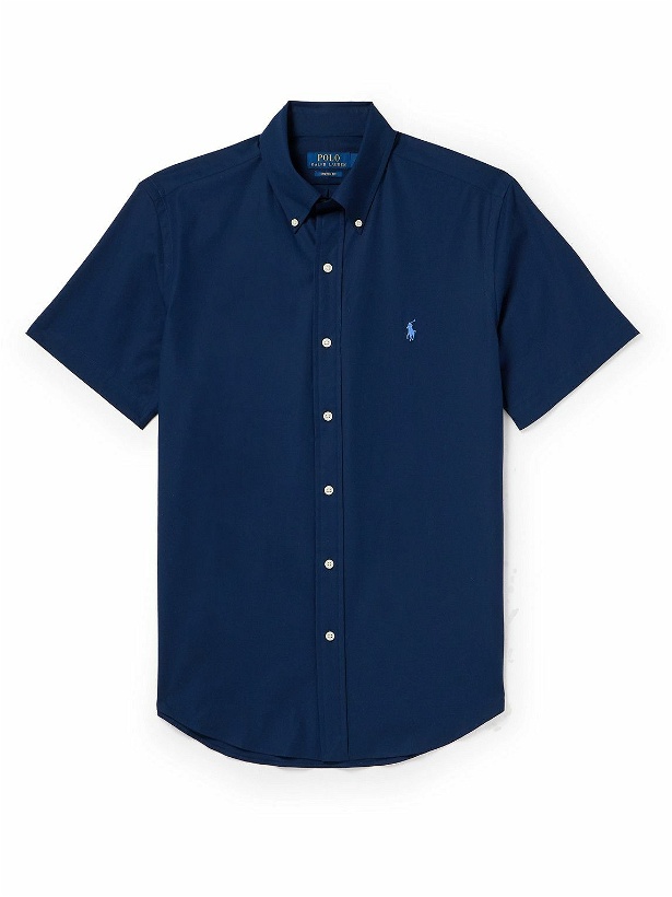 Photo: Polo Ralph Lauren - Slim-Fit Button-Down Collar Logo-Embroidered Cotton-Blend Poplin Shirt - Blue