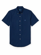 Polo Ralph Lauren - Slim-Fit Button-Down Collar Logo-Embroidered Cotton-Blend Poplin Shirt - Blue