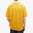 Beams Plus Men's Zip Mesh Knit Polo Shirt in Mustard