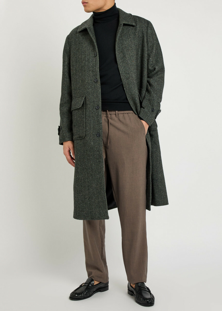 Les Deux Maximillian Herringbone Wool-blend Coat Black