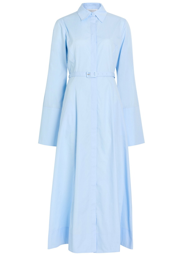 Photo: Gabriela Hearst Carmina Belted Cotton-poplin Maxi Shirt Dress Light Blue