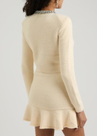 Self-portrait Crystal-embellished Knitted Cardigan Cream