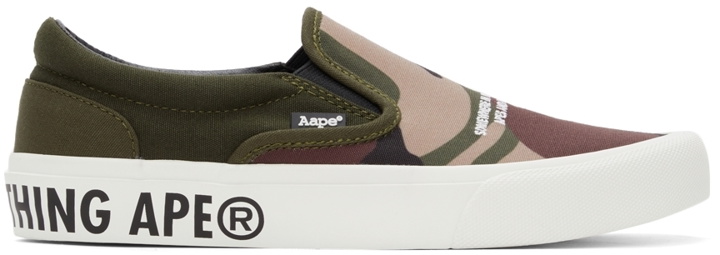 Photo: AAPE by A Bathing Ape Green Camo Slip-On Sneakers