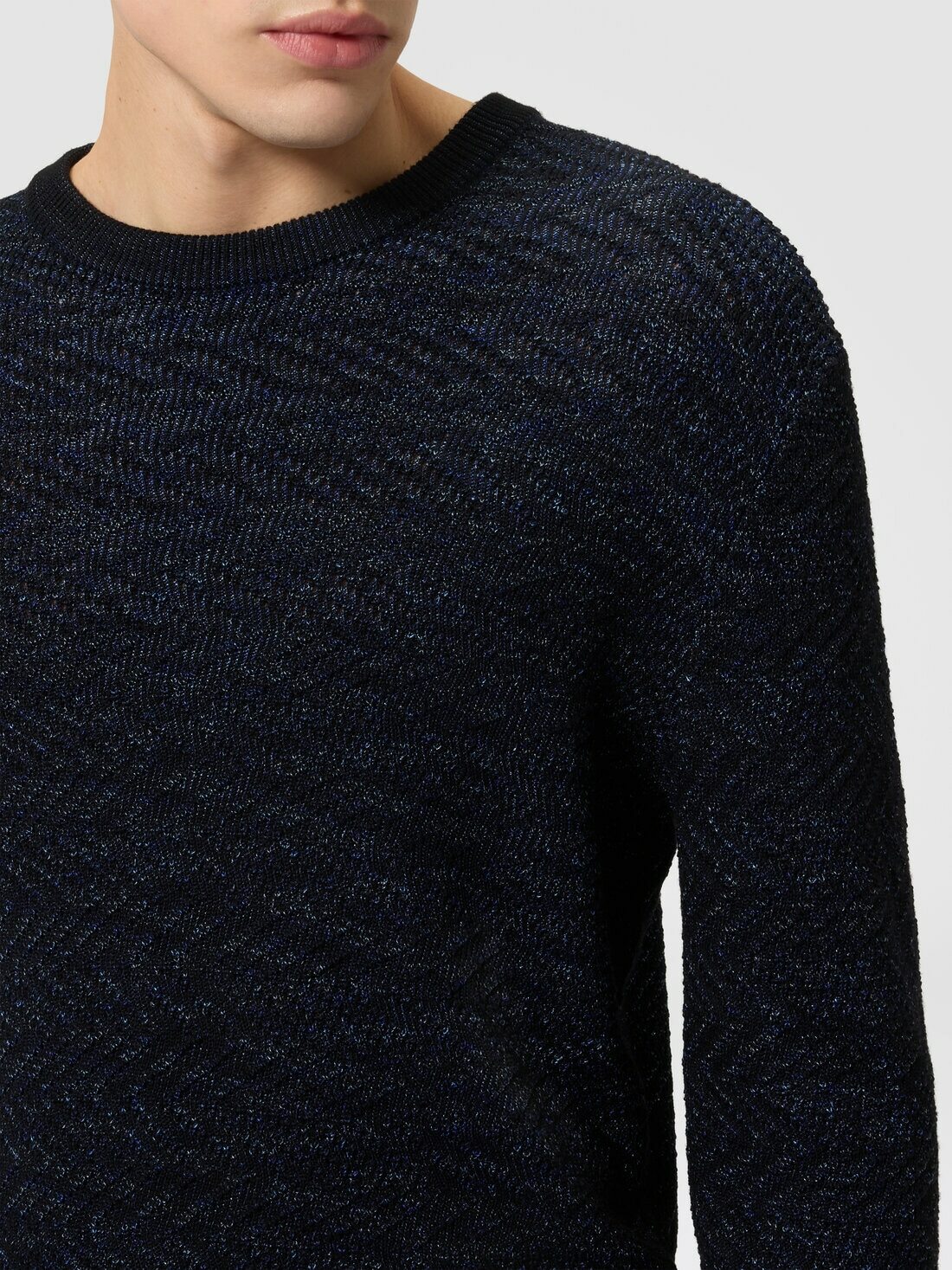 Missoni - Wool and viscose zig zag crewneck pullover, Men, Blue
