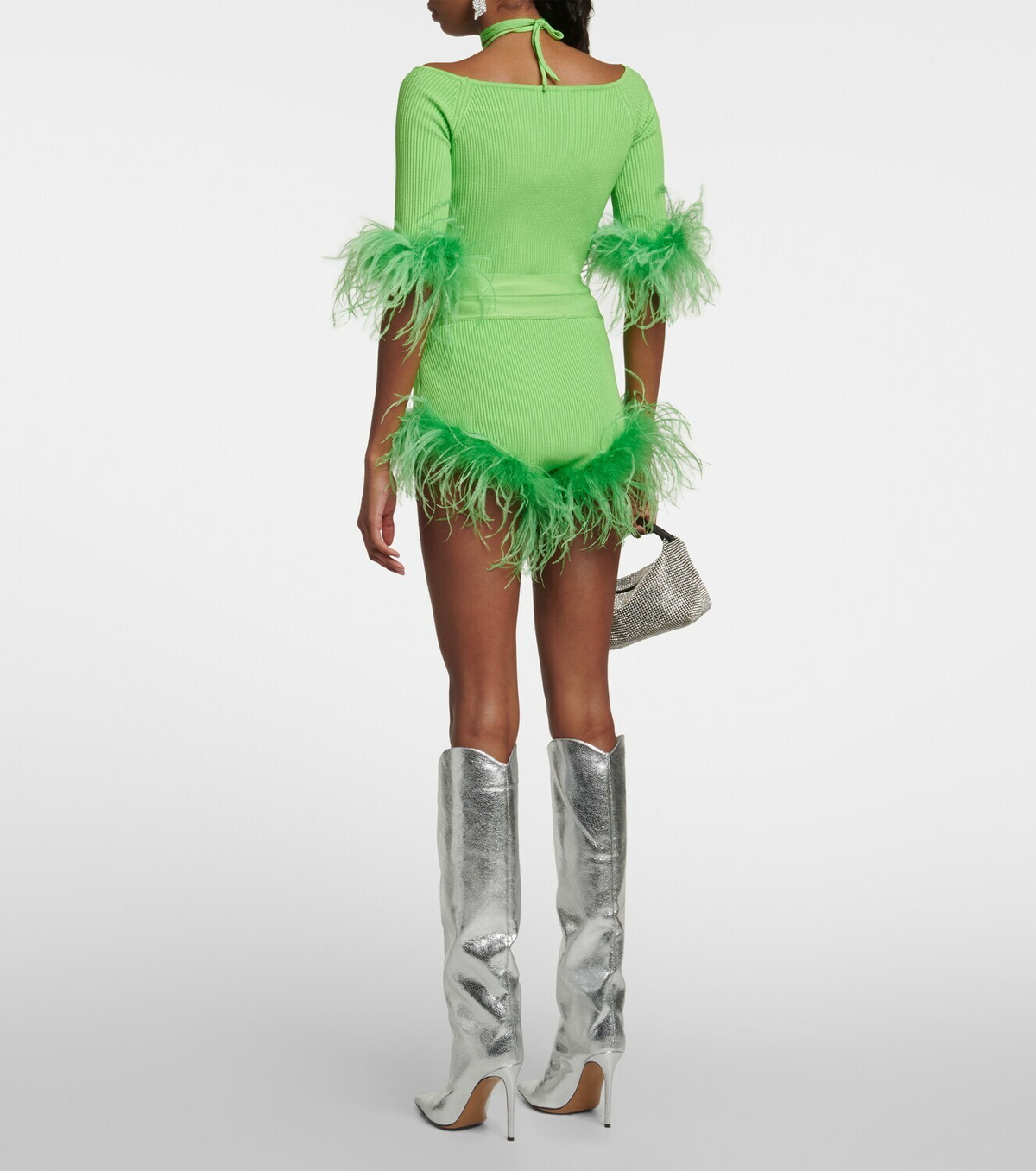 Giuseppe di Morabito Feather-trimmed knitted shorts