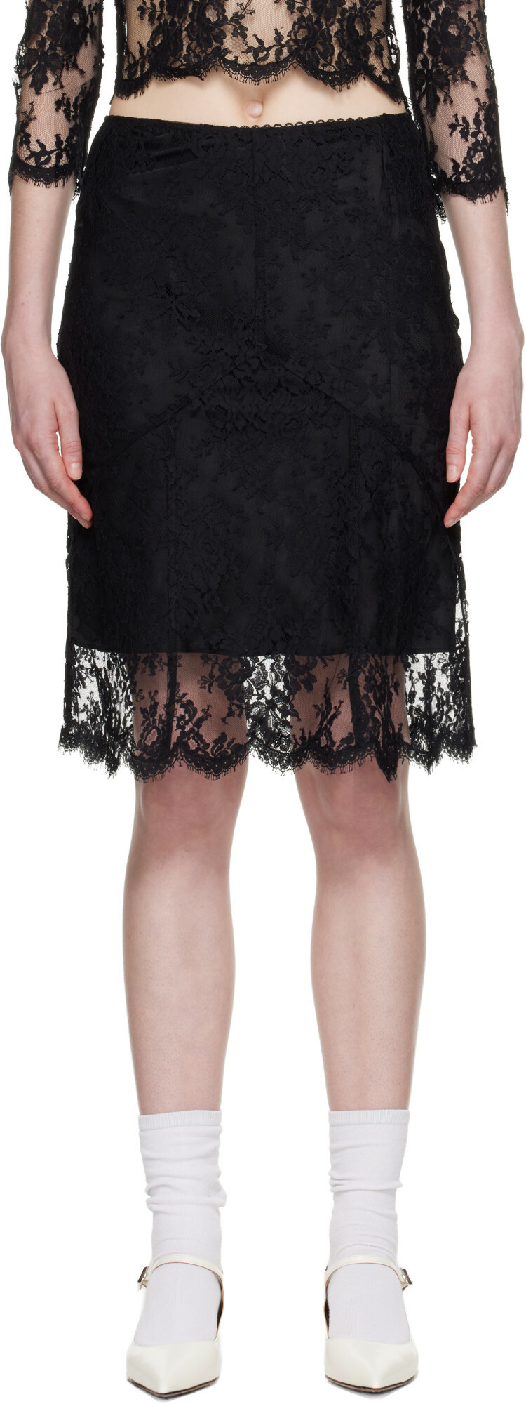 SHUSHU/TONG Black Flared Midi Skirt
