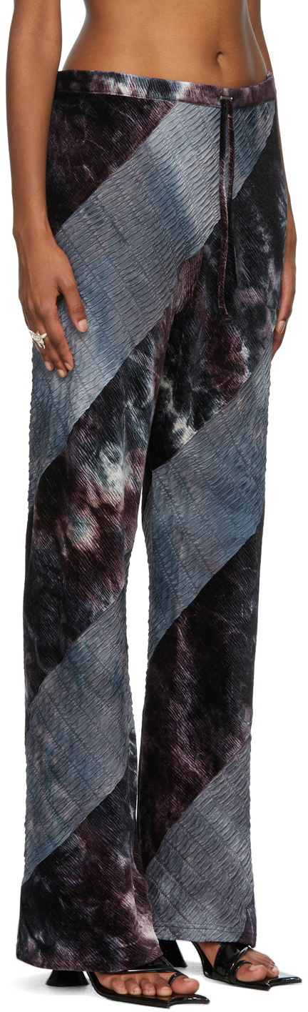 PERVERZE Blue & Purple Velour Switch Bias Line Trousers PERVERZE