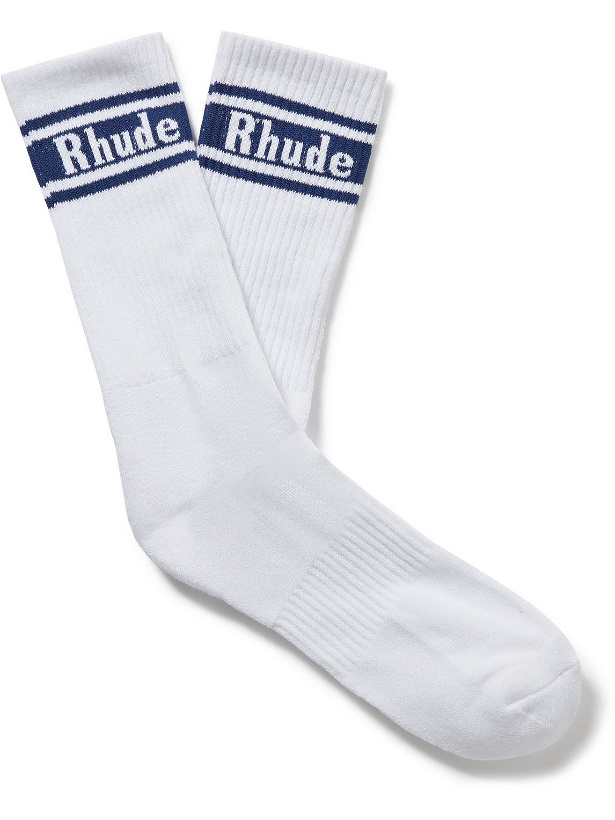 Photo: Rhude - Striped Logo-Jacquard Ribbed Stretch Cotton-Blend Socks