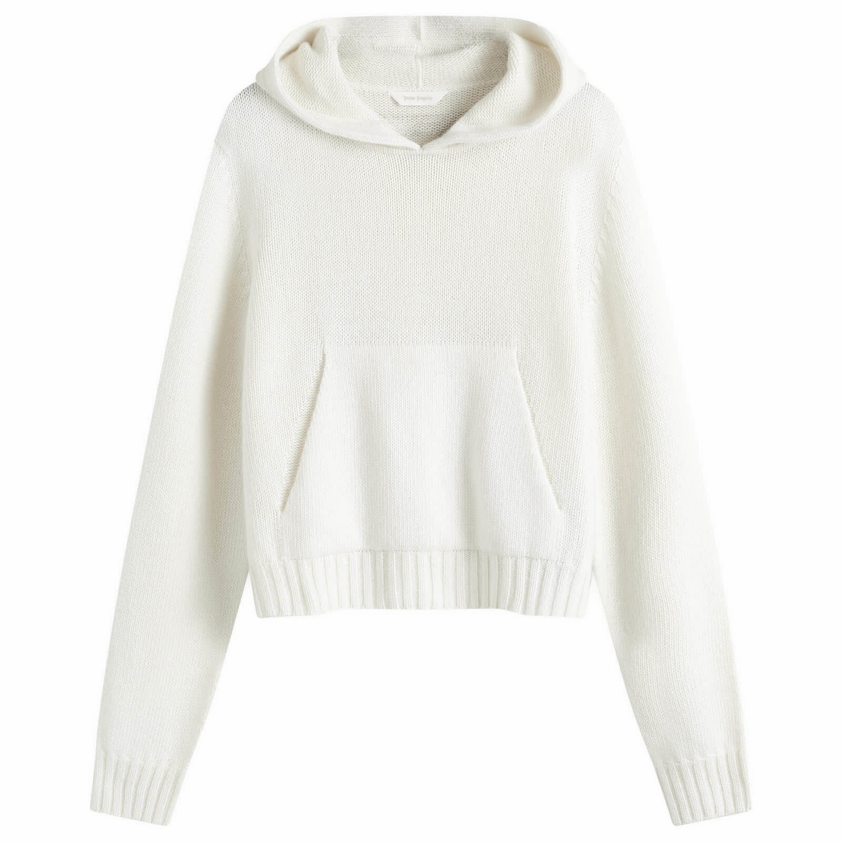 Palm Angels Women's Curved Logo Knitted Hoodie in White/Light Beige