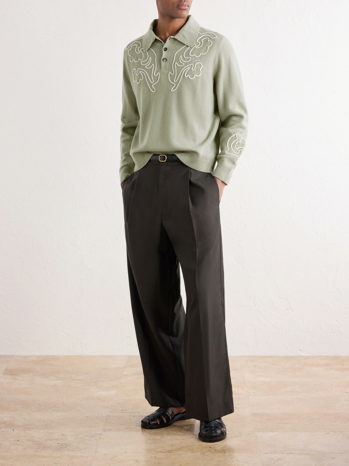 BODE - Blaze Embroidered Wool Polo Shirt - Green