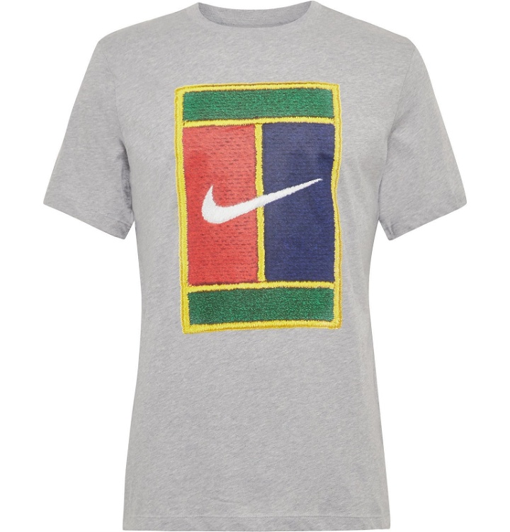 Photo: Nike Tennis - Court Logo-Embroidered Cotton-Jersey T-Shirt - Gray