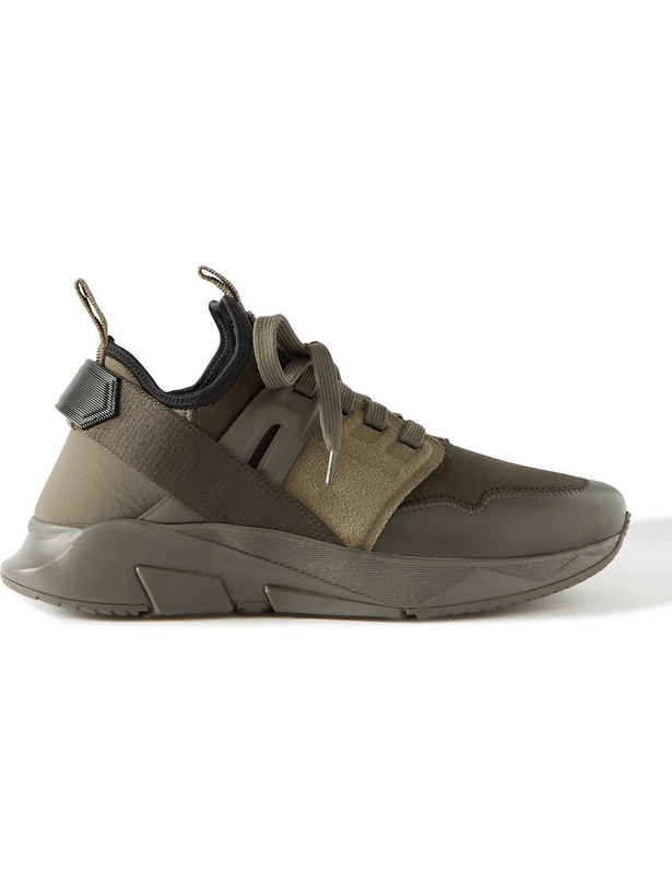 Photo: TOM FORD - Jago Neoprene, Mesh and Nylon Sneakers - Green