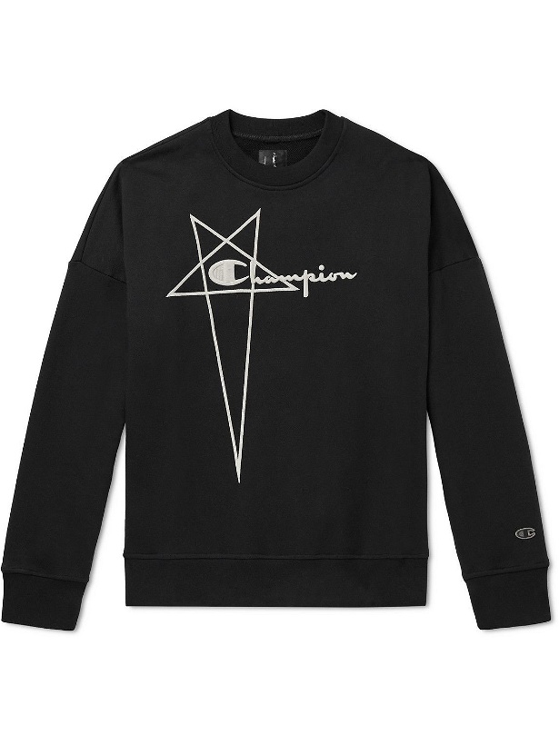 Photo: Rick Owens - Champion Logo-Embroidered Organic Cotton-Jersey Sweatshirt - Black