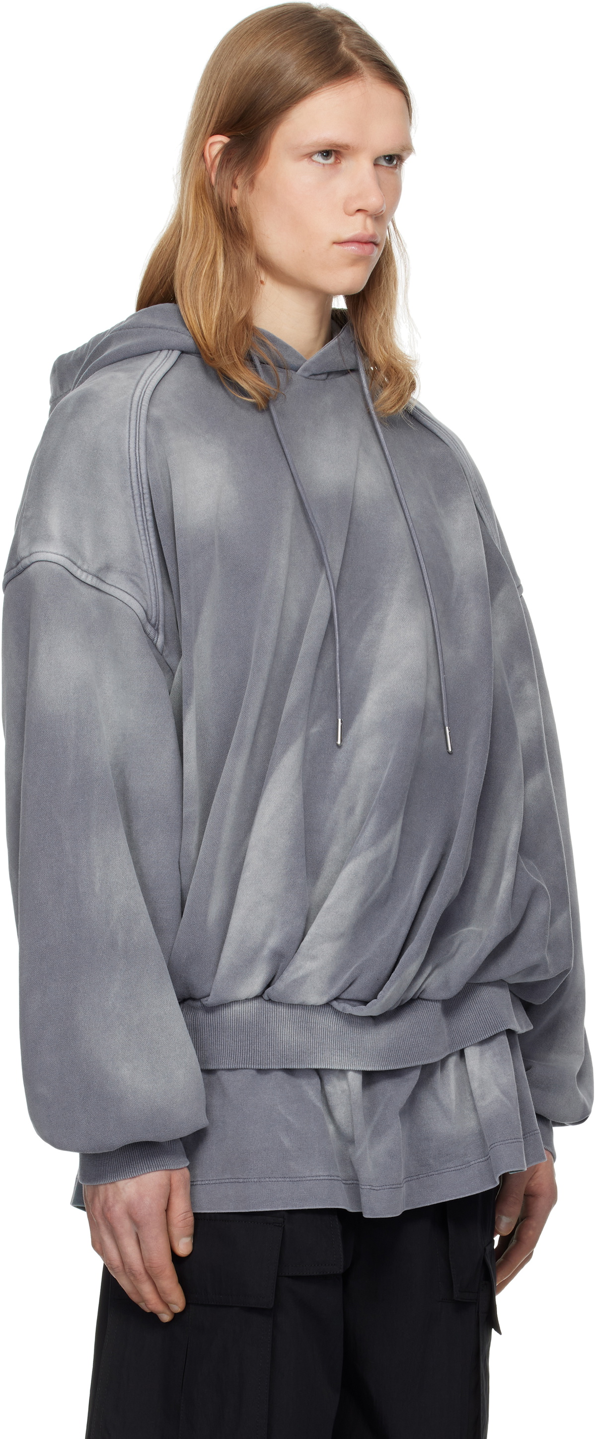 Juun.J Blue Layered Twisted Hoodie