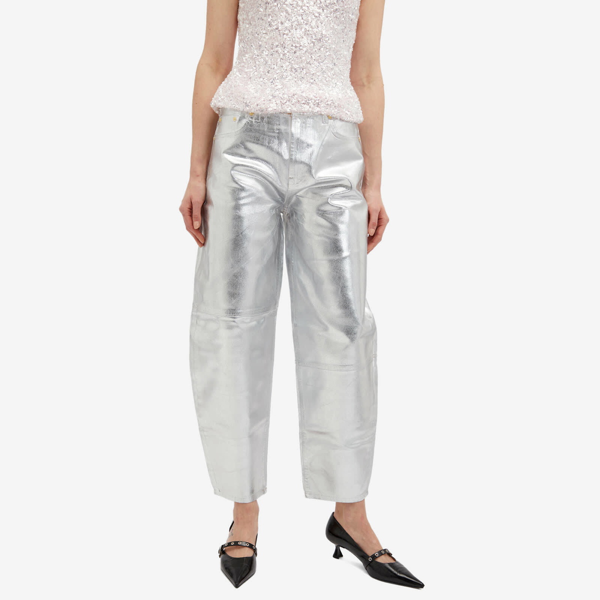 GANNI Women's Foil Denim Stary Jeans in Bright White GANNI