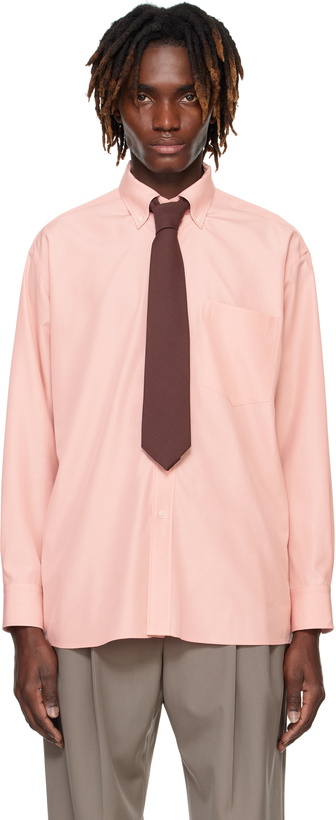 Photo: AURALEE Red Silk Broad Button Down Shirt
