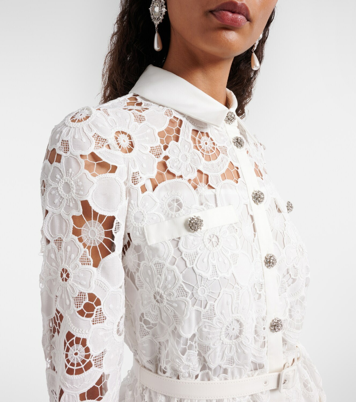 Self-Portrait Belted guipure lace shirt dress