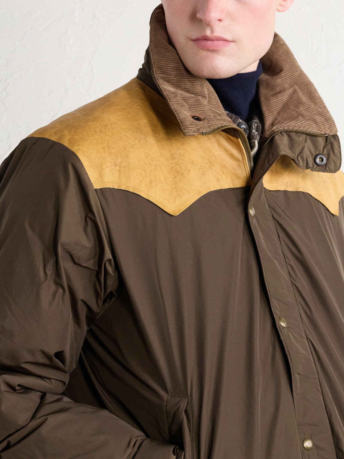 RRL - Padded Leather-Trimmed Shell Jacket - Brown