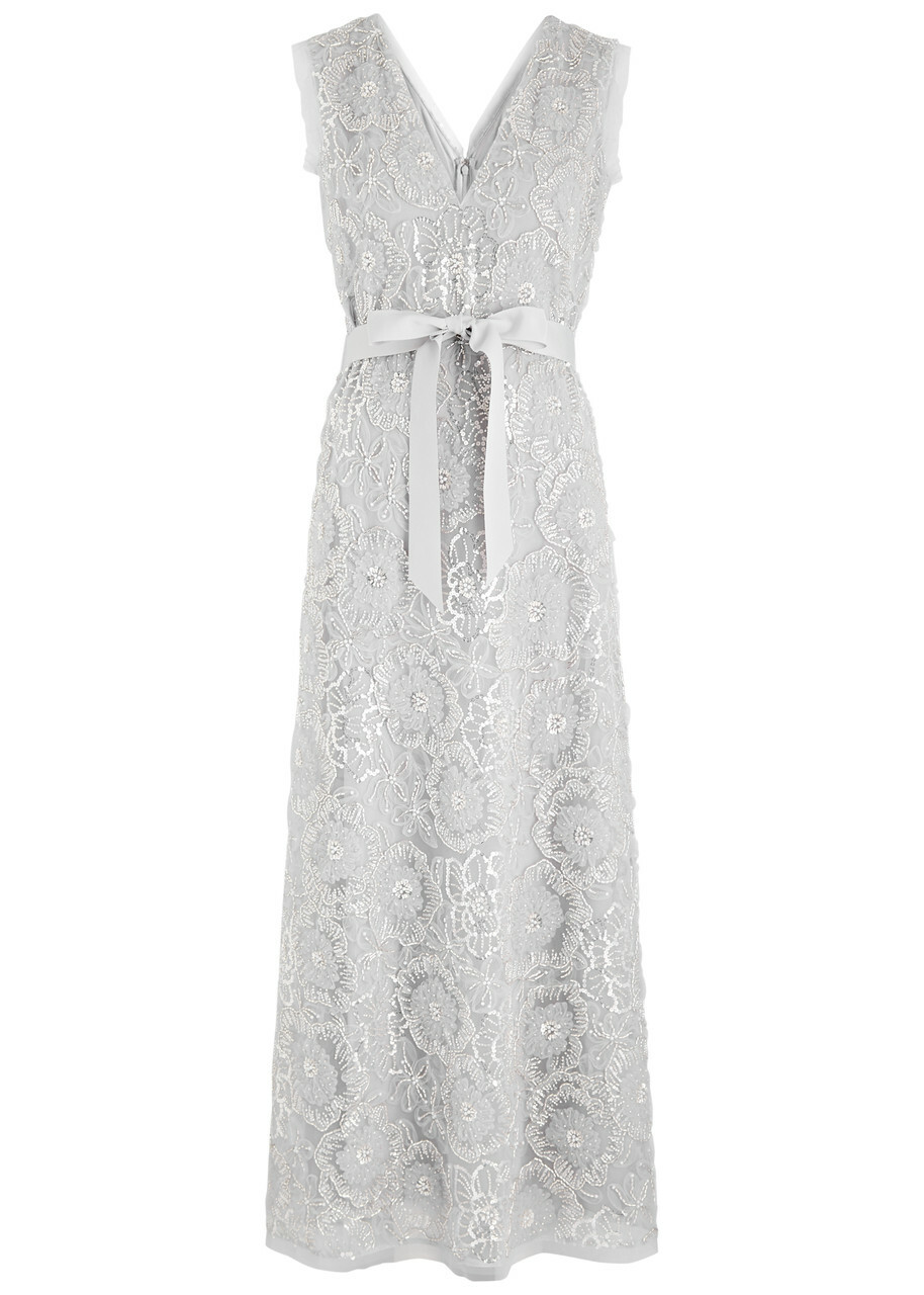 knee length dresses for ladies Eulalia Cowl Backless Floor Length Floral Lace Bridesmaid Dress, Lilac