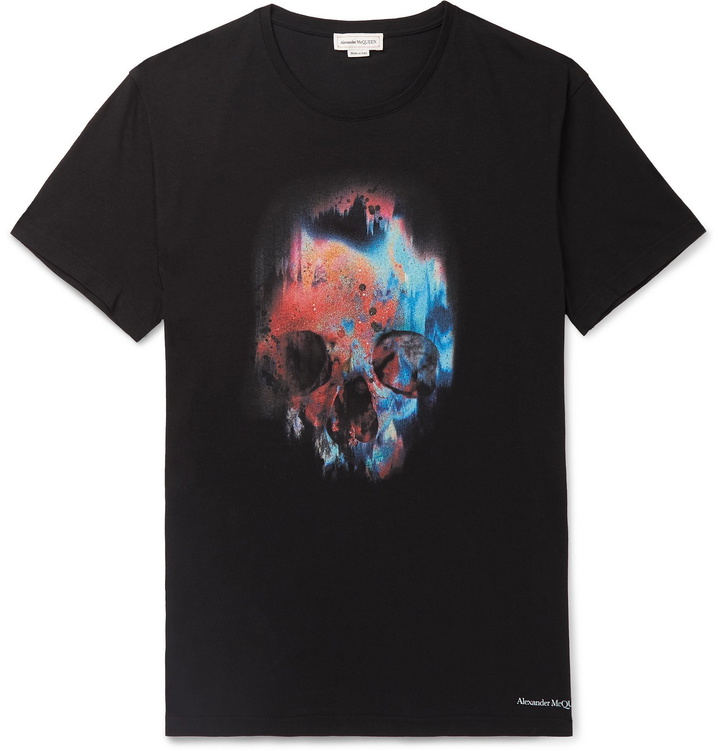 Photo: Alexander McQueen - Printed Cotton-Jersey T-shirt - Black