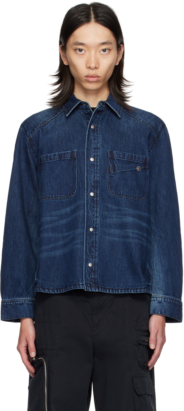 lesugiatelier Navy Pin-Tuck Denim Shirt