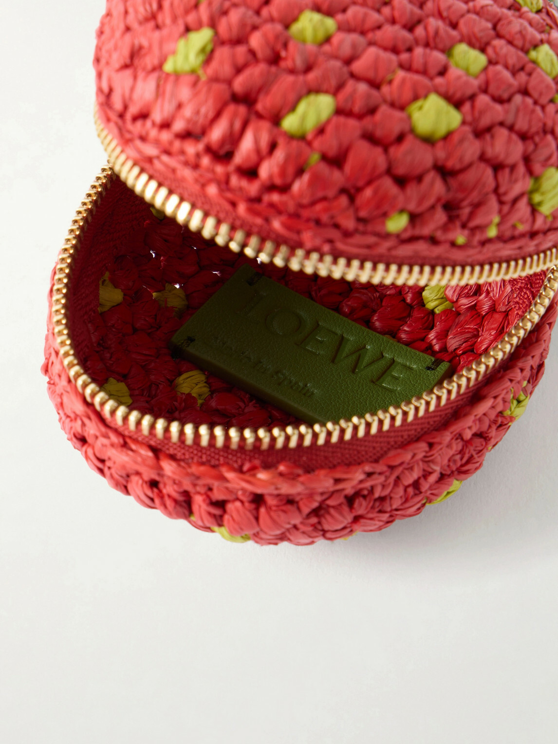 LOEWE - Paula's Ibiza Strawberry Leather-Trimmed Raffia Pouch