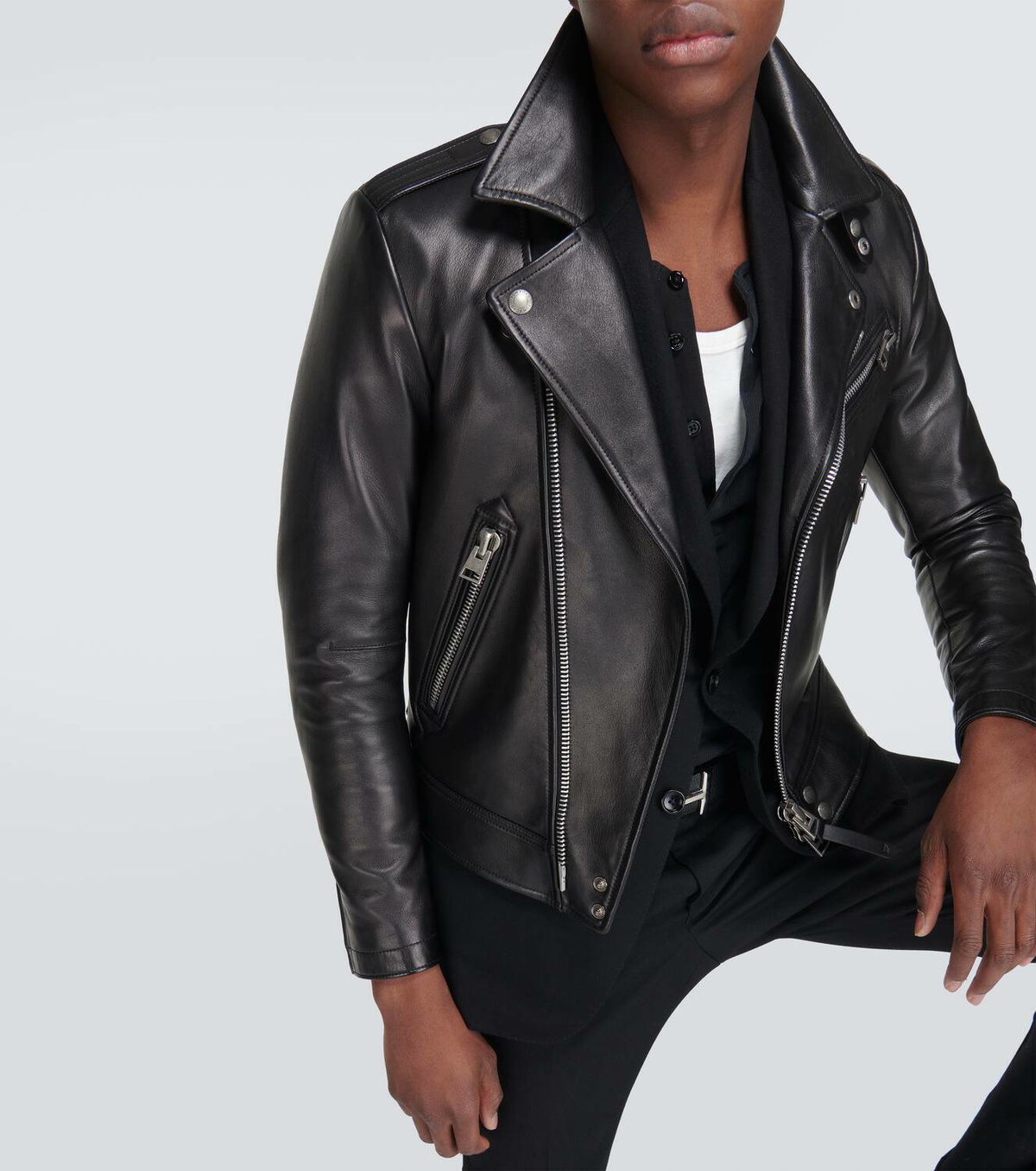 トムフォード Tom Ford Lamb Leather Biker Jacket TOM FORD (トムフォード) NAPPA GRAIN LEATHER ASYMMETRIC BIKER