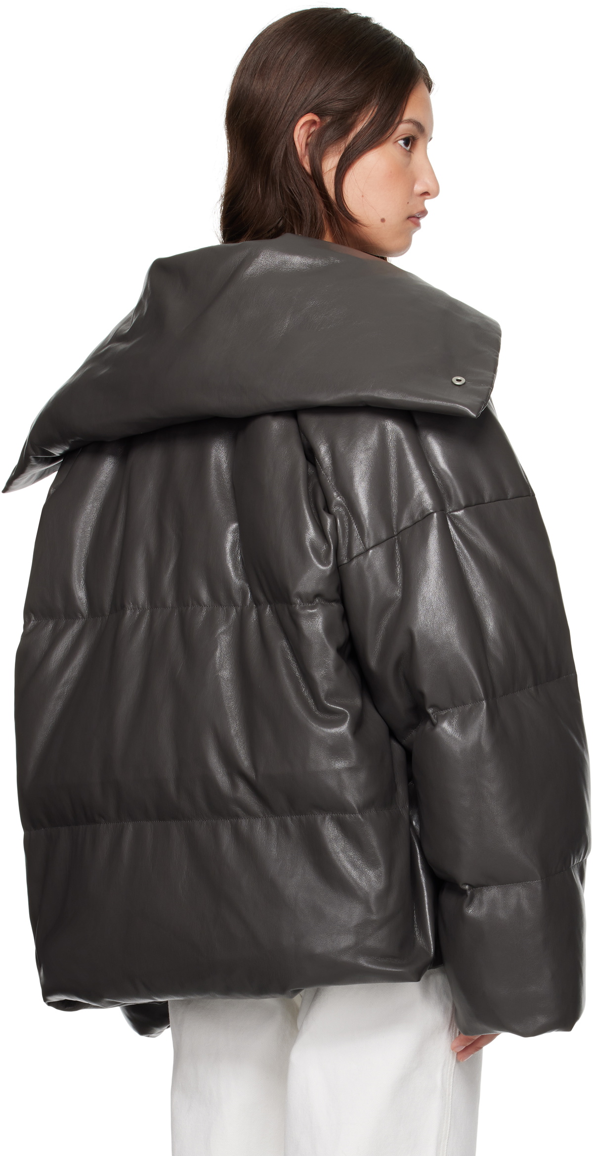 Nanushka Khaki Alora Down Vegan Leather Jacket