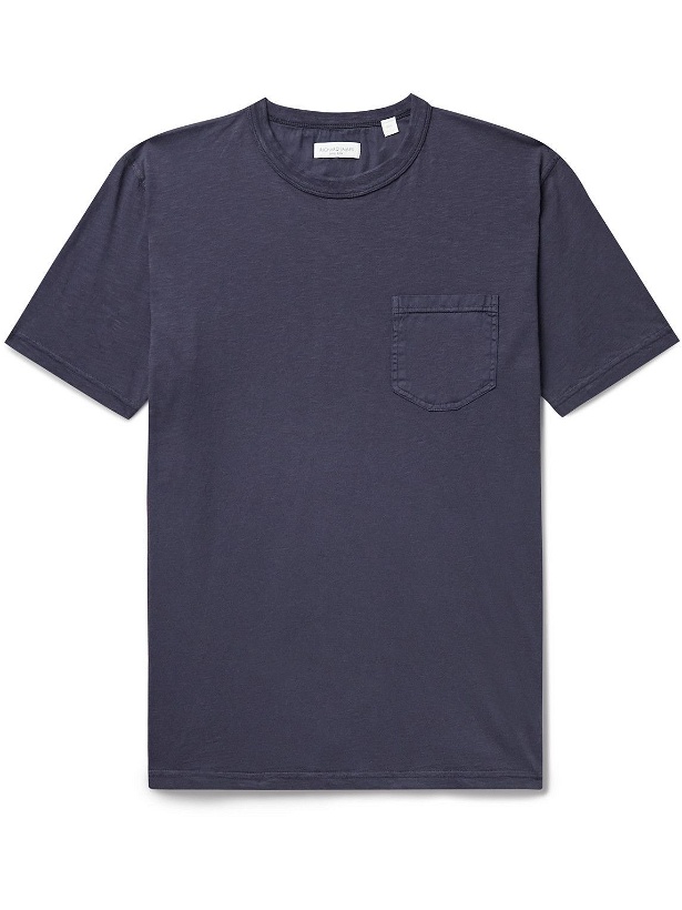Photo: Richard James - Silk-Trimmed Slub Organic Cotton-Jersey T-Shirt - Blue
