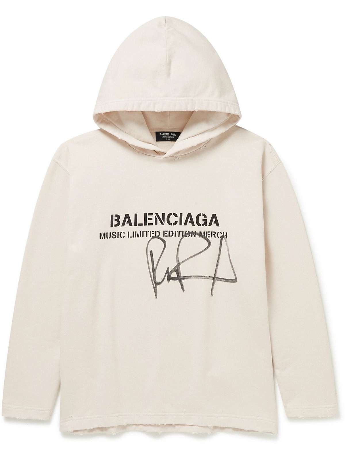 BALENCIAGA Oversized Distressed Printed Cotton-Jersey Hoodie for