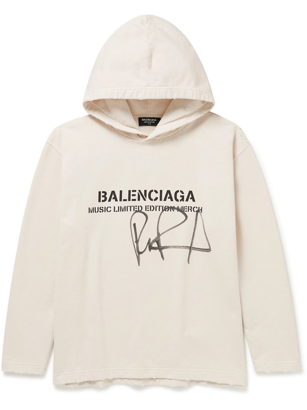 Photo: Balenciaga - RuPaul Oversized Distressed Logo-Print Cotton-Jersey Hoodie - Neutrals