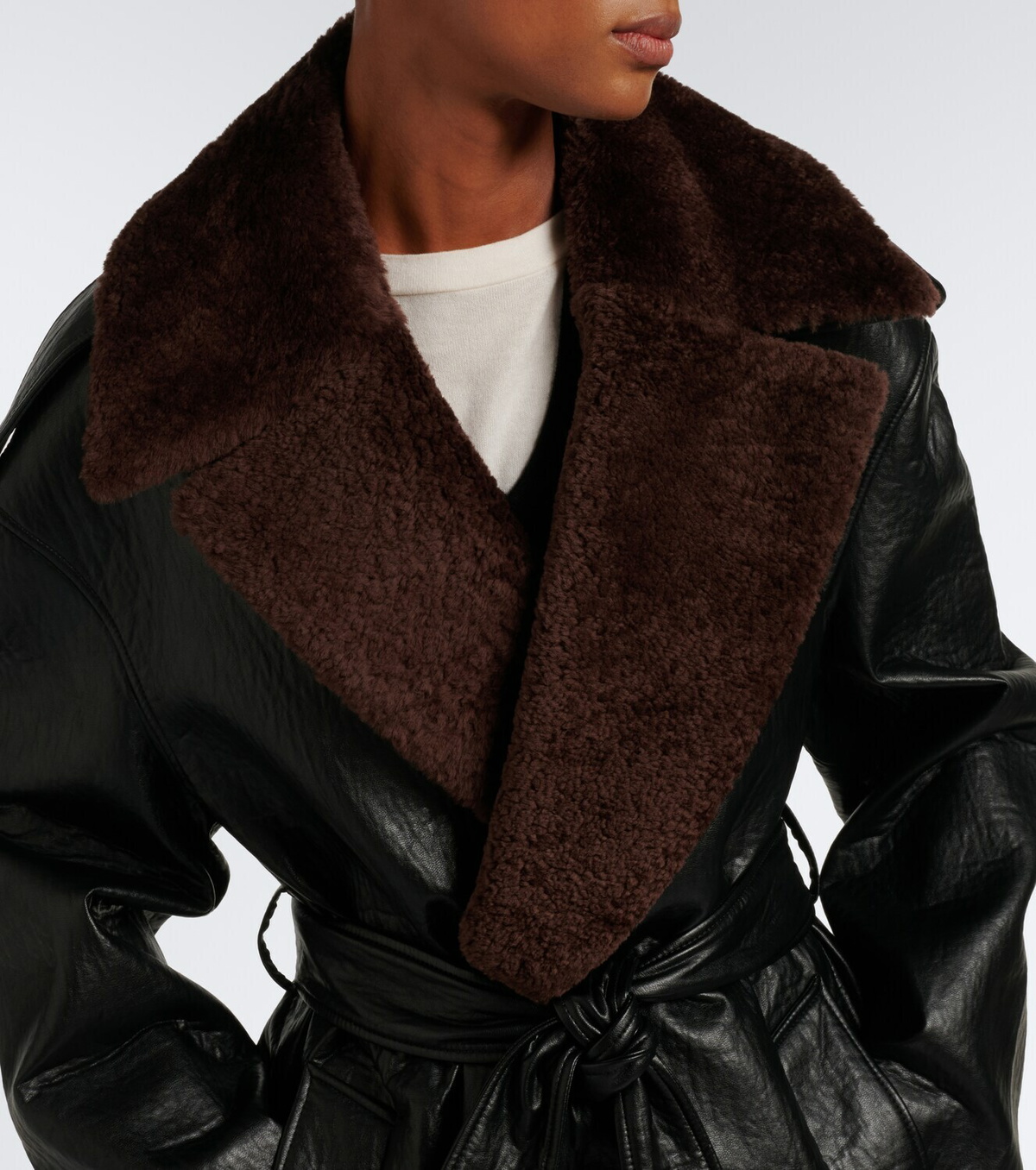 The Frankie Shop Edra shearling-trimmed wrap coat