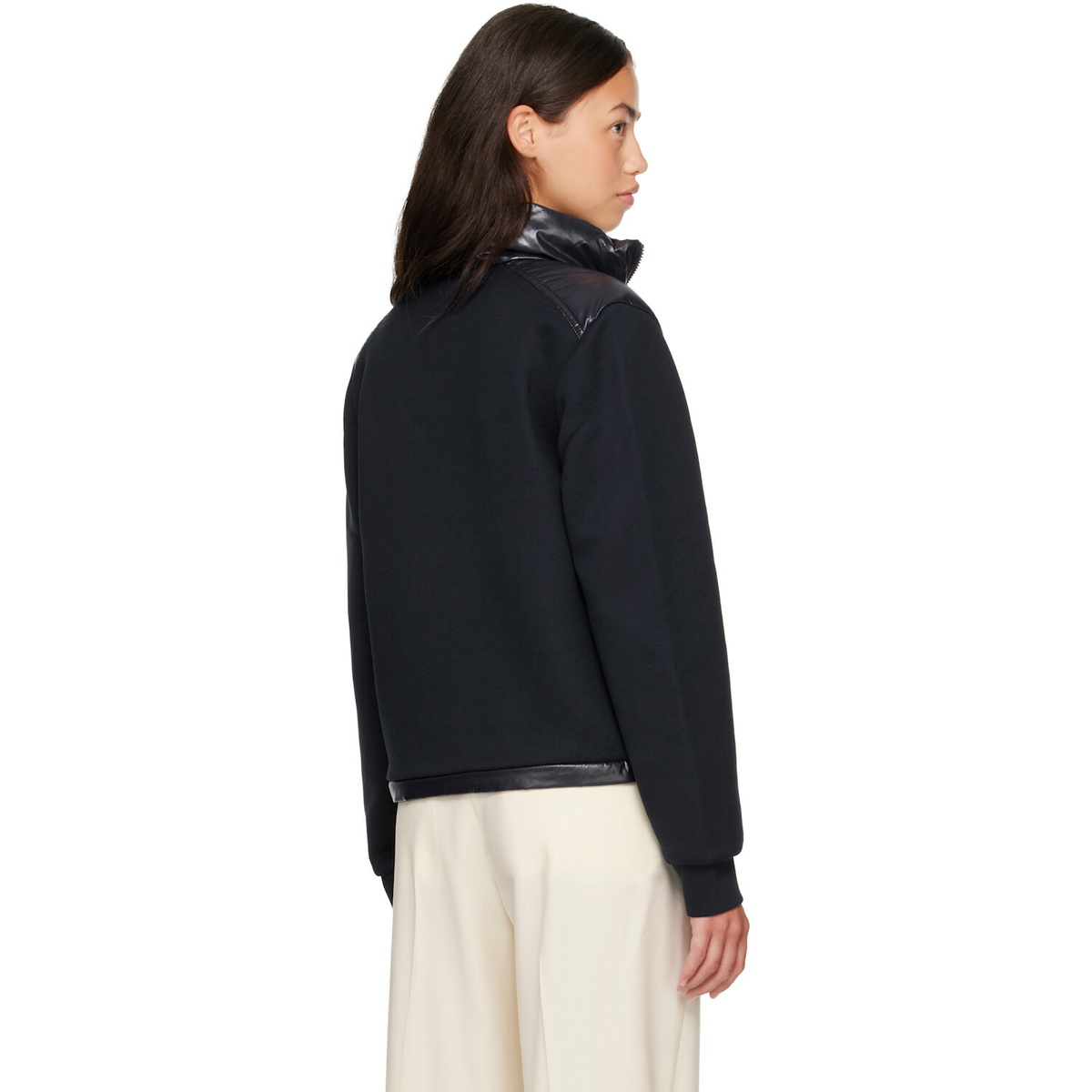 Moncler Navy Zip Up Cotton Fleece Down Cardigan
