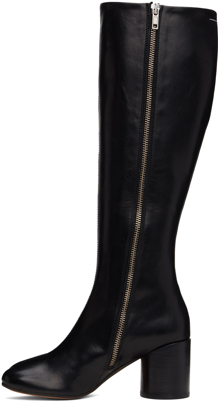 MM6 Maison Margiela Black Stitch-Out Leather Tall Boots