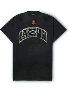 Balenciaga - Oversized Distressed Logo-Appliquéd Cotton-Jersey T-Shirt - Black