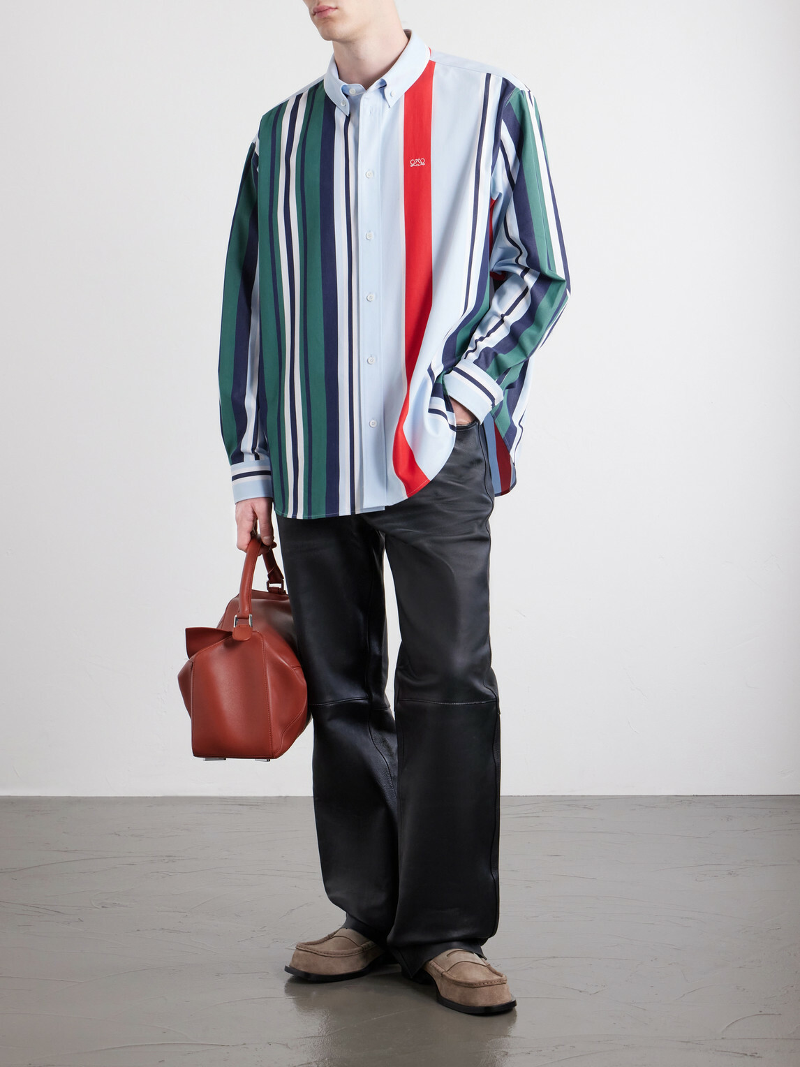 LOEWE - Anagram-Embroidered Striped Cotton-Twill Shirt - Multi