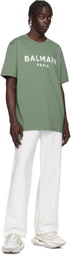 Balmain Green 'Balmain Paris' Print T-shirt