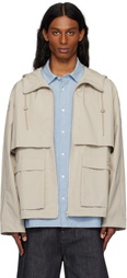 Maison Kitsuné Taupe Hooded Zipped Windbreaker Jacket